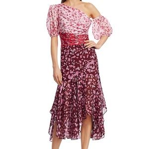 AMUR Floral Asymmetrical Midi Dress